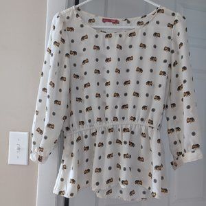 Modcloth Basset Hound White Peplum Top